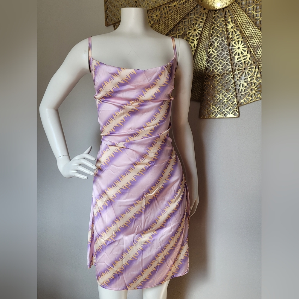 Weird girl print cowl neck slip dress